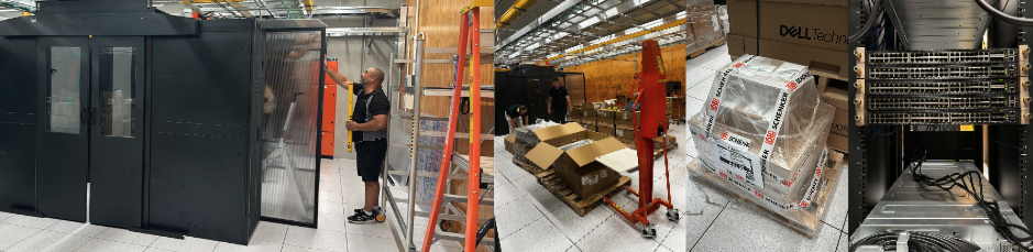 Pictures of boxes of hardware sitting in the Tamaki Data Centre.